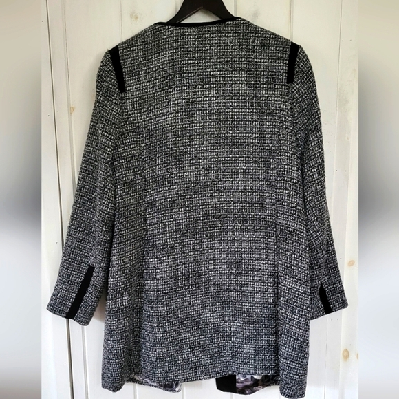 Tweed Floral Longline Reversible Plus Size Blazer Jacket - Picture 5 of 8